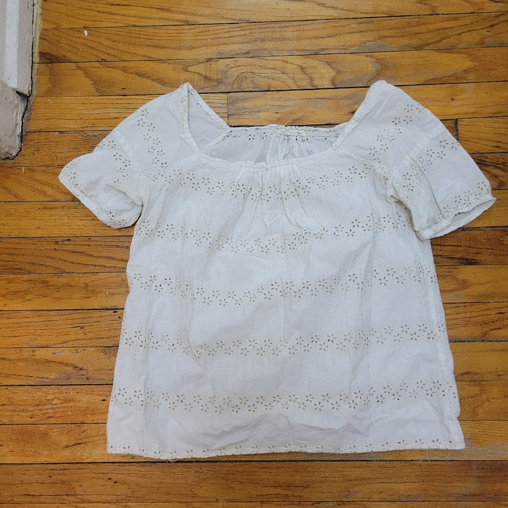 J.Crew Vintage White Eyelet‎ Peasant Top M Cottagecore Boho Victorian Inspired